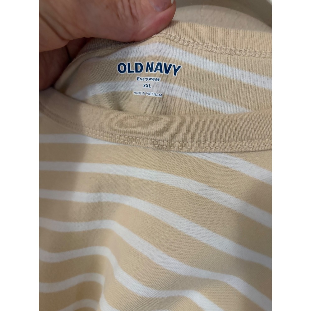 Old Navy Everywear Womens XXL Tan White Striped Long Sleeve Cotton T-Shirt - Picture 3 of 9